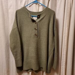 Lou & Grey Soft Cozy Green Knit Sweater Henley Buttom Up Medium